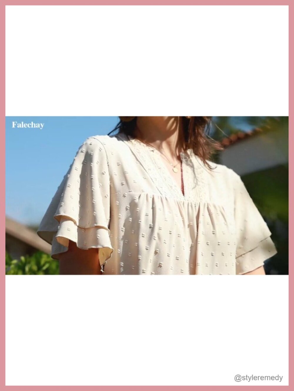 Womens V Neck Crochet Lace Blouse Short Sleeve Swiss Dots Top - Picture 6 of 6